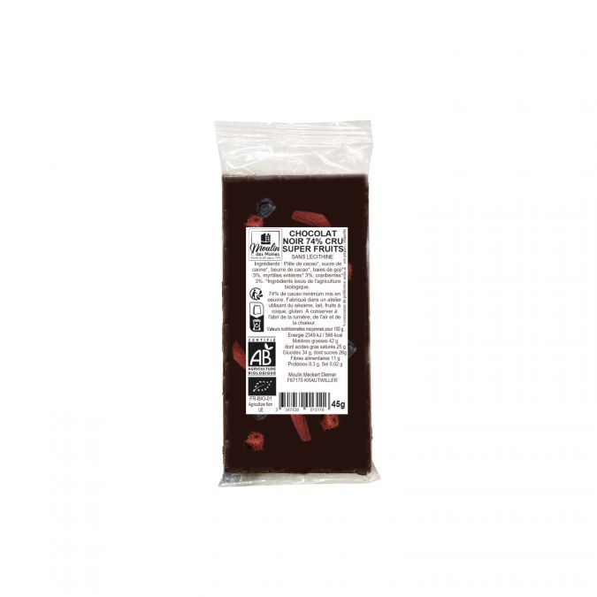 Tablette Chocolat noir 74% super fruits bio - 45g
