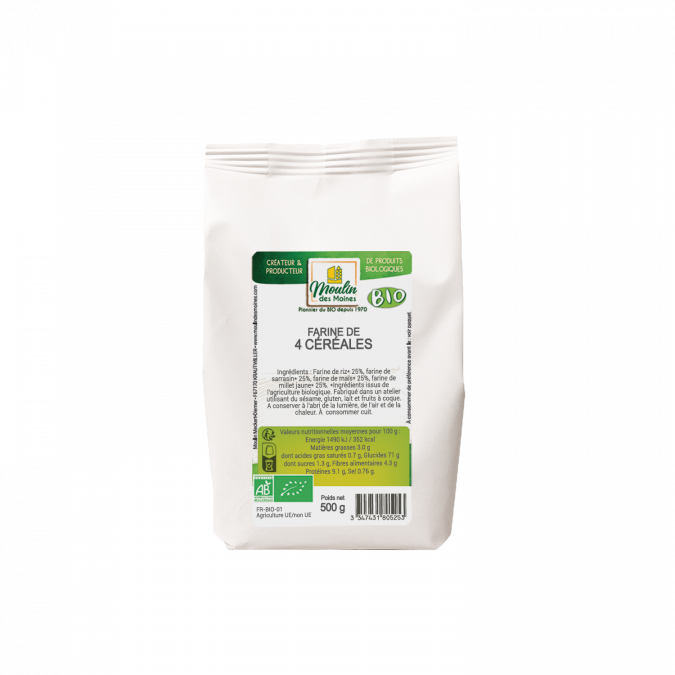 Farine 4 céréales bio (riz, maïs, sarrasin et millet) - 500g