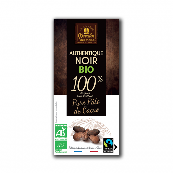 Tablette pure pâte de cacao équitable bio - 100g