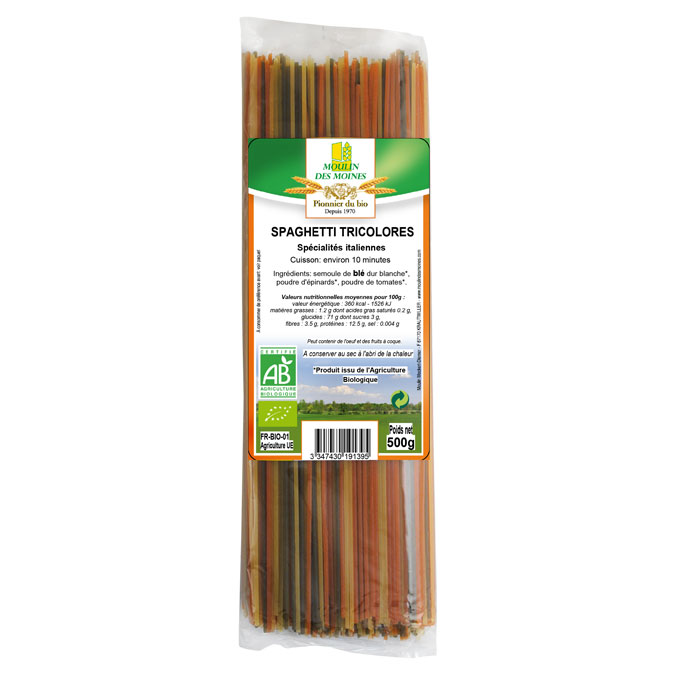 Spaghetti tricolores bio - 500g
